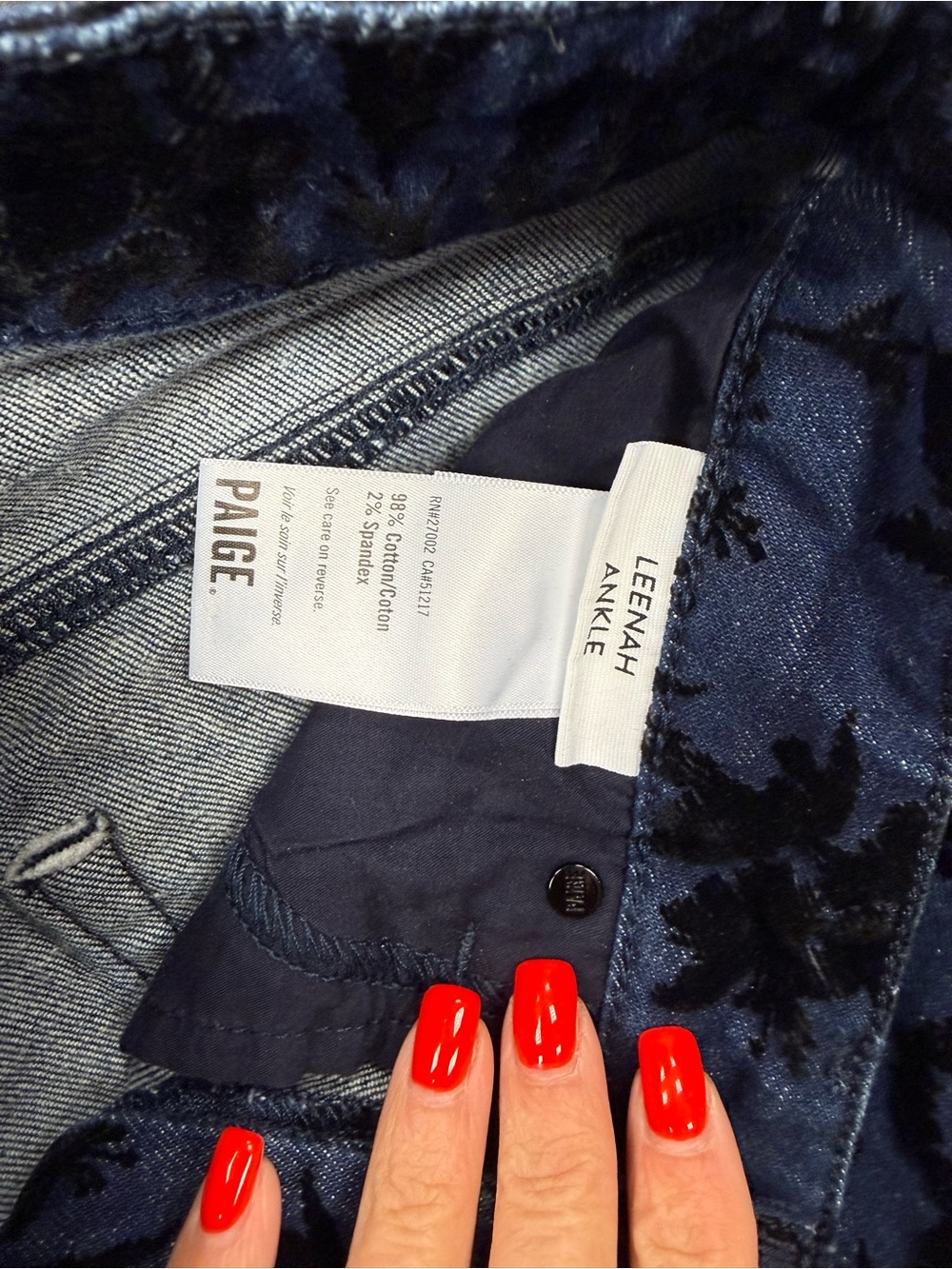 PAIGE floral print dark Blue denim Jeans LEENAH ANKLE size 27 women’s - Picture 7 of 7